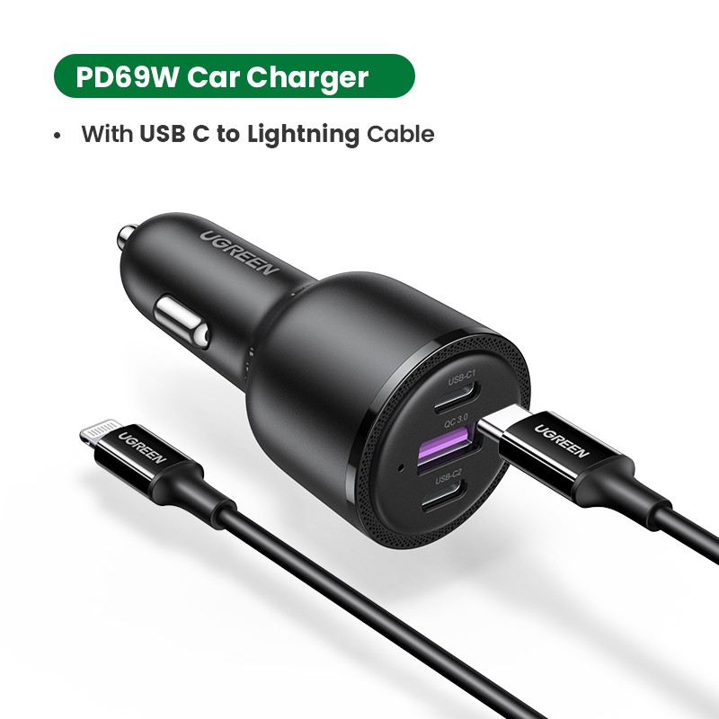 UGREEN PD 69W Super Car Charger Type C USB A Fast Charging For Laptop