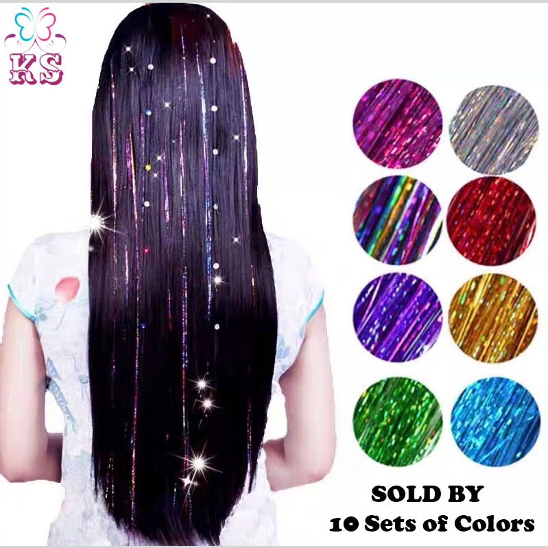 Korean Style WIG Hair Tinsel 10 Colors(10sets/pack), Shining Sparking Hair  Tinsel Colored Glitter Hair Extensions Synthetic Hair Streak (RANDOM COLOR)  | Lazada PH