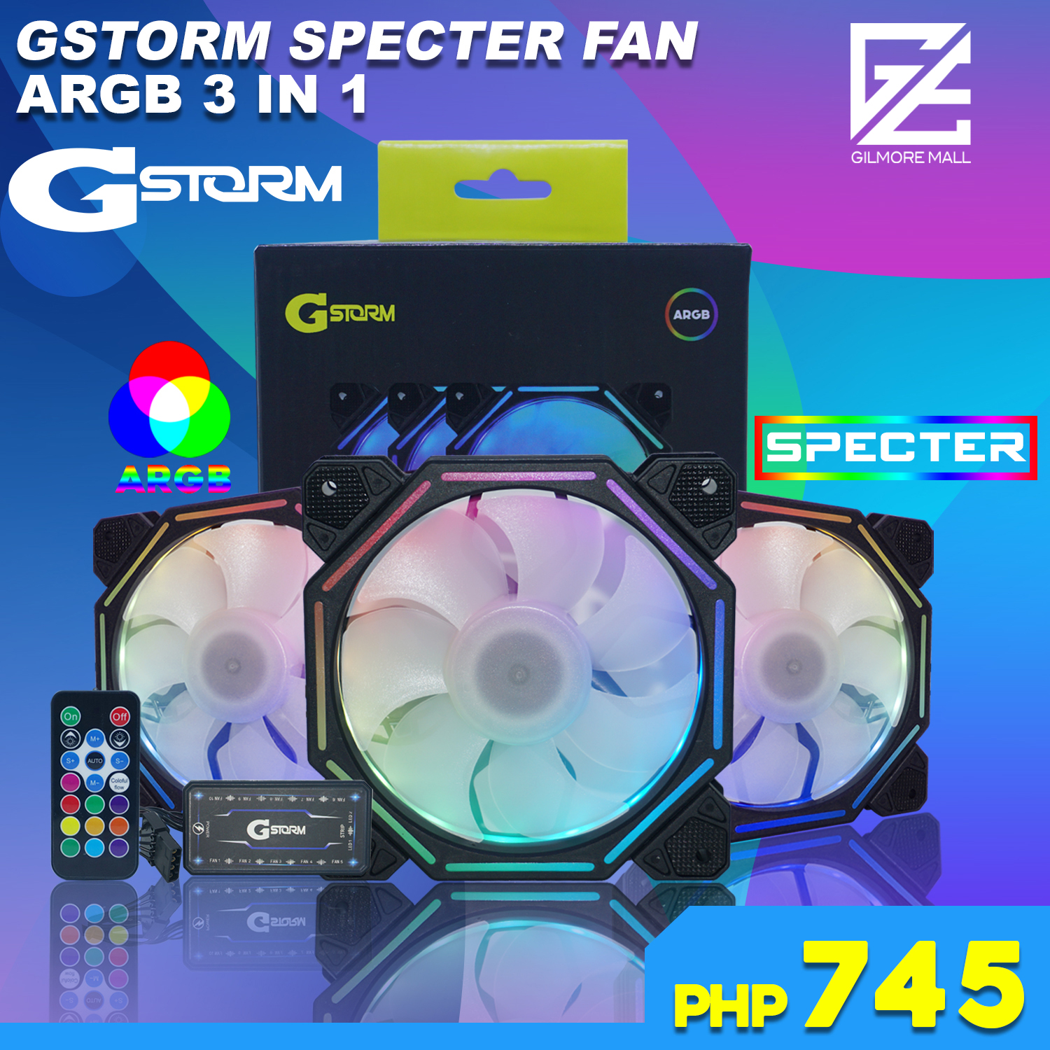 GSTORM Specter ARGB Fan 3in 1 with Hub and Remote Control 120mm fans