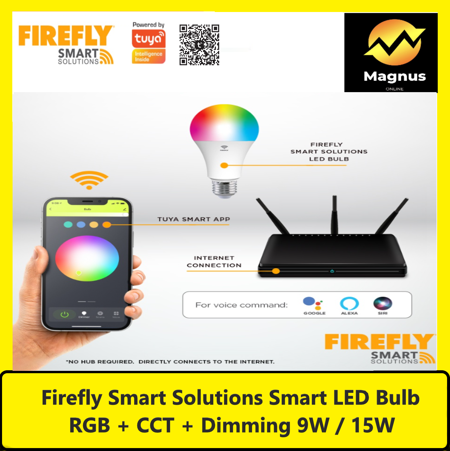 Firefly Smart Solutions LED Bulb 15W (RGB + CCT + DIMMING)