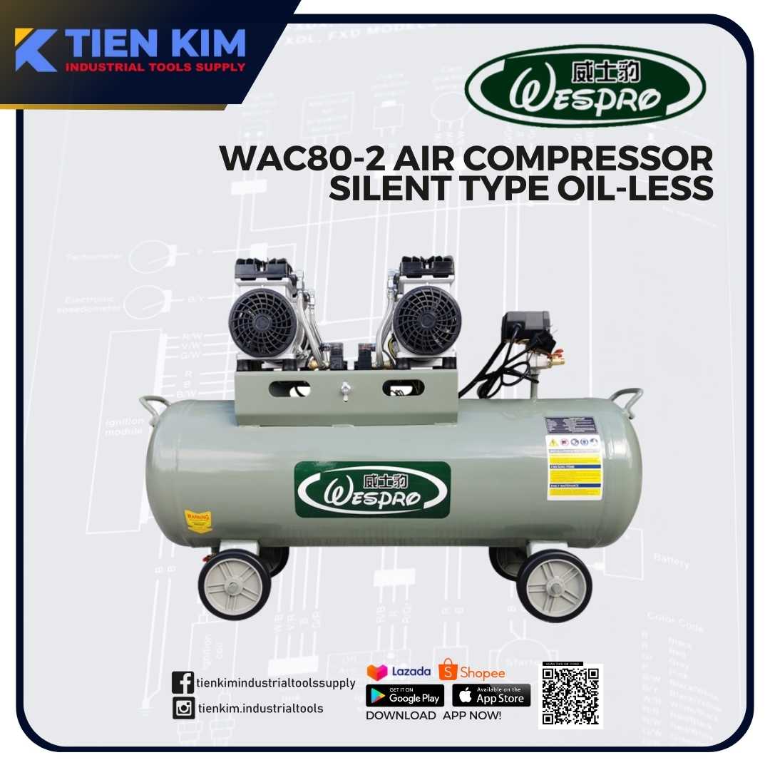 WESPRO WAC802 Air Compressor 2HP Silent Type Oil Less Oiless 80