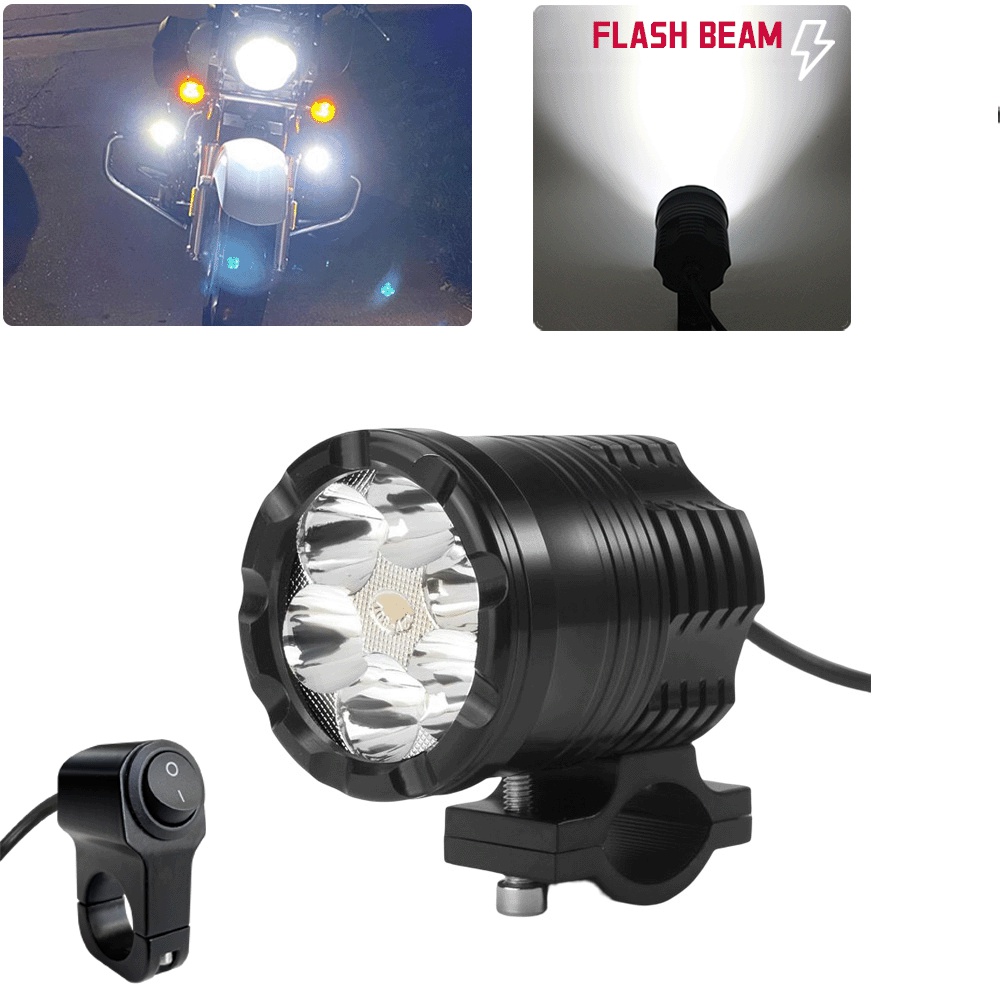 Additional LED Spotlights Motorcycle Auxiliary Headlights 12V 6 Chips Flasher Front Fog Lights