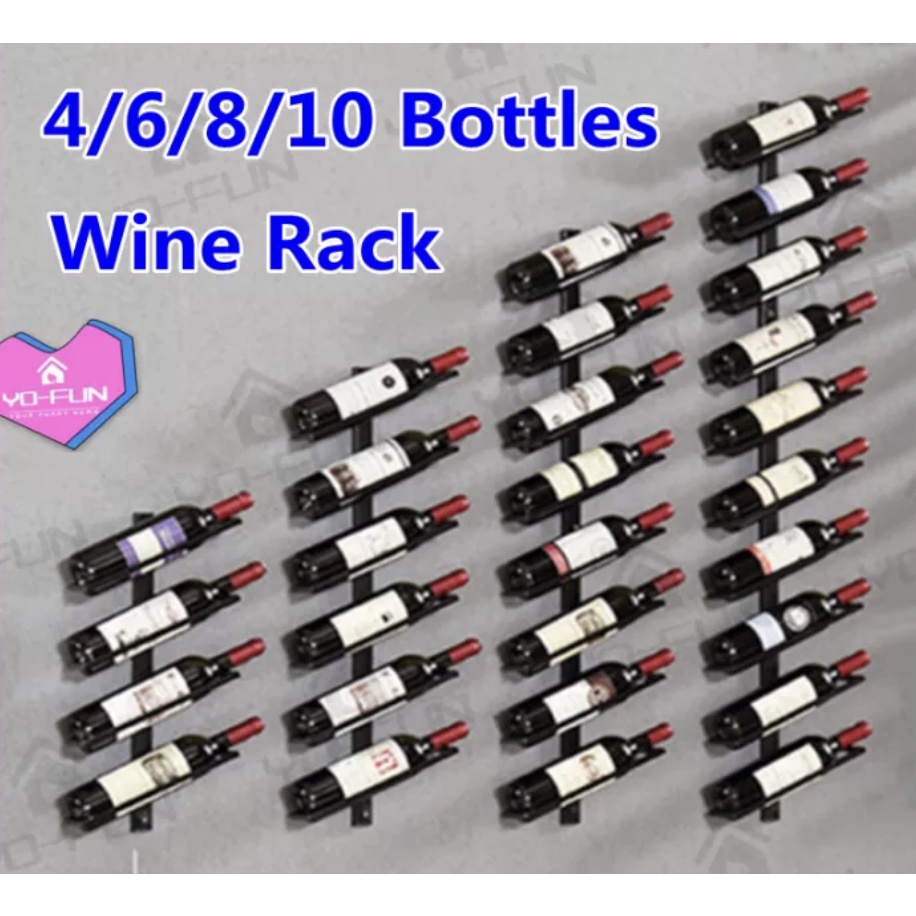 （COD）Iron Wall Mounted Wine Holder TiltedStraight Wine Rack Wine