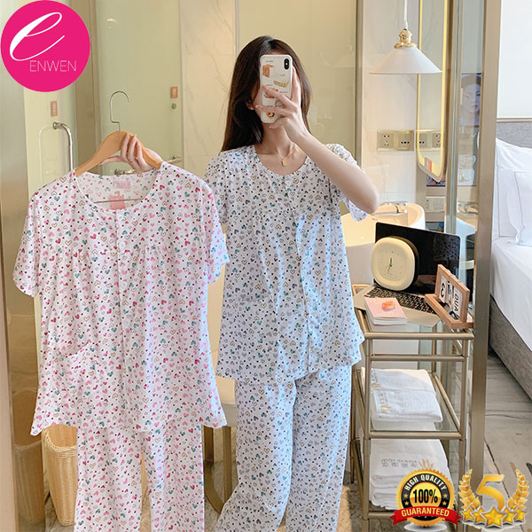 Enwen Women Plus Size Round Neck Shirt and Short Terno, Terno Pajama,  Sleepwear for women, home wear nightwear button down shirt