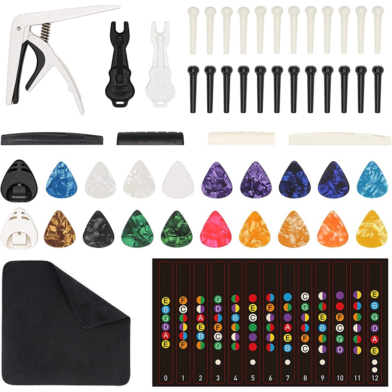 53 PCS Guitar Accessories Kit-Acoustic Guitar Bridge Pins Pegs,Bridge Pin Puller Remover,Capo,Guitar Picks
