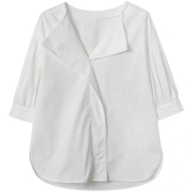 Korean style design niche white shirt women's short-sleeved top