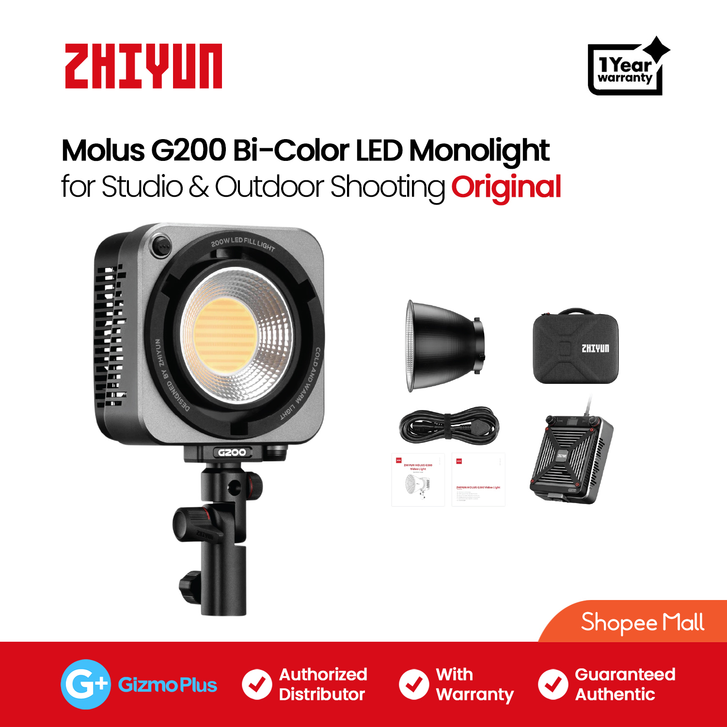 Zhiyun Molus G200 BiColor LED Monolight Portable Camera Light for Studio & Outdoor Shooting
