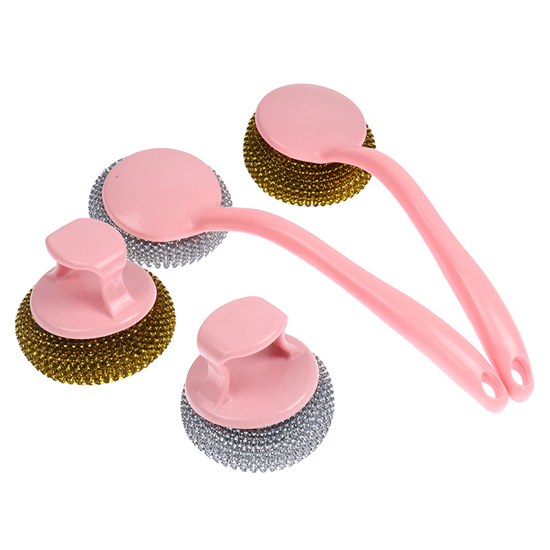 [Fannies] Wire Ball Brush With Handle Pan Cleaning Brush Dish Handle Washing Brush
