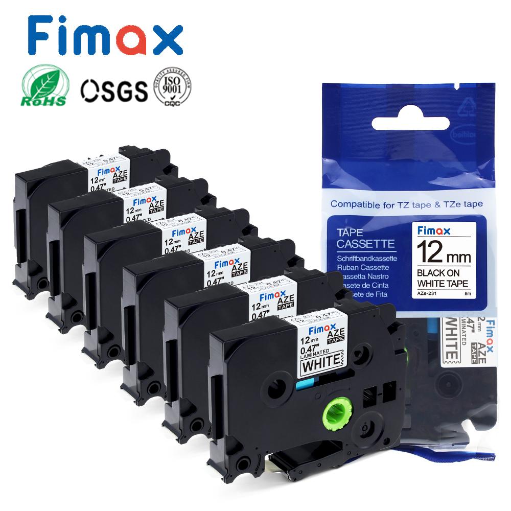 Fimax 6pcs 12mm Black on White Compatible Label Tape for TZe 231 Brother P touch Label Maker