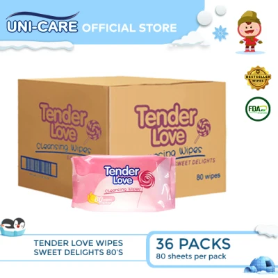 Tender Love Sweet Delights Cleansing Wipes 80's Pack of 36 (1 Case)