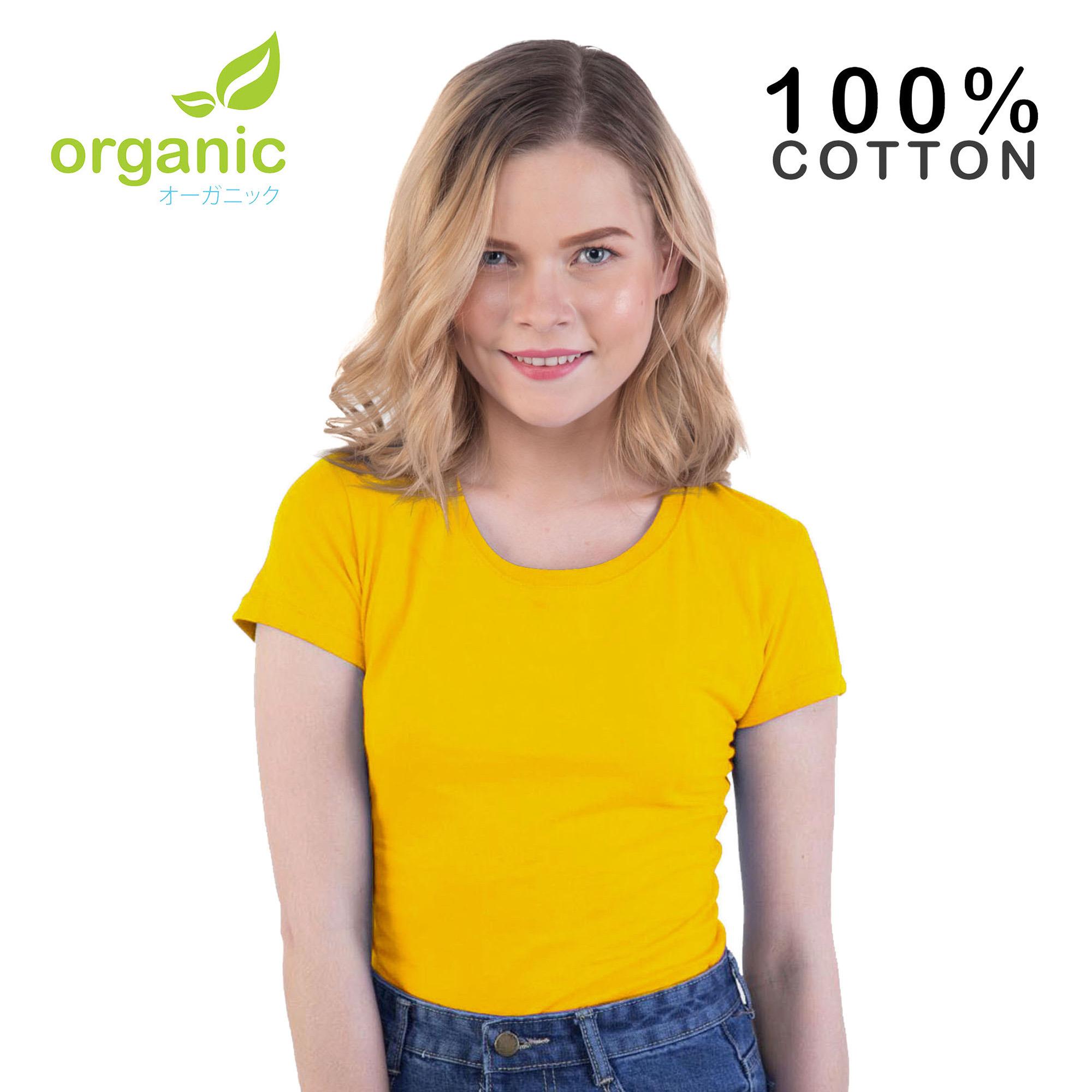 Organic Ladies 100% Cotton Round Neck (Yellow) Fashionable Tees t shirt tshirt shirts tshirts blouse tops top for women womens