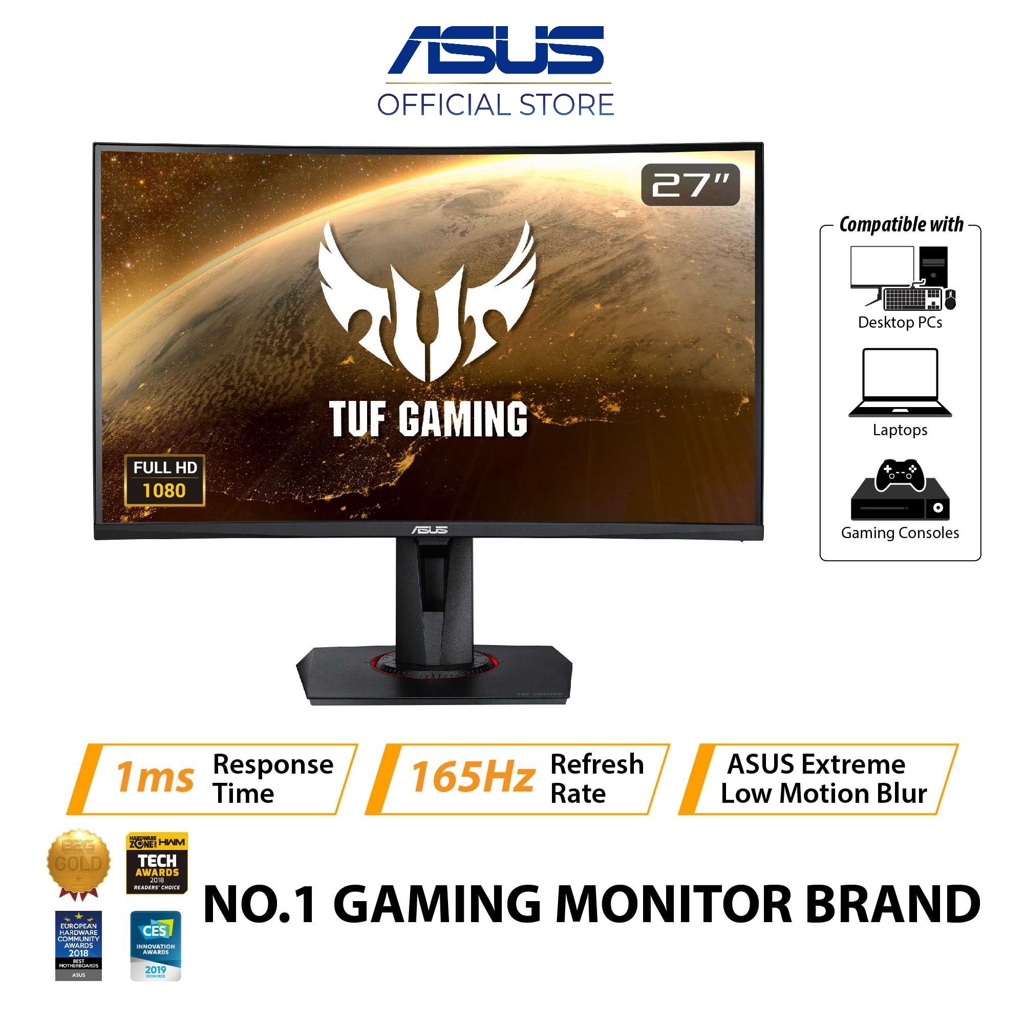 ASUS TUF Gaming VG27VQ Curved Gaming Monitor – 27 inch Full HD ...