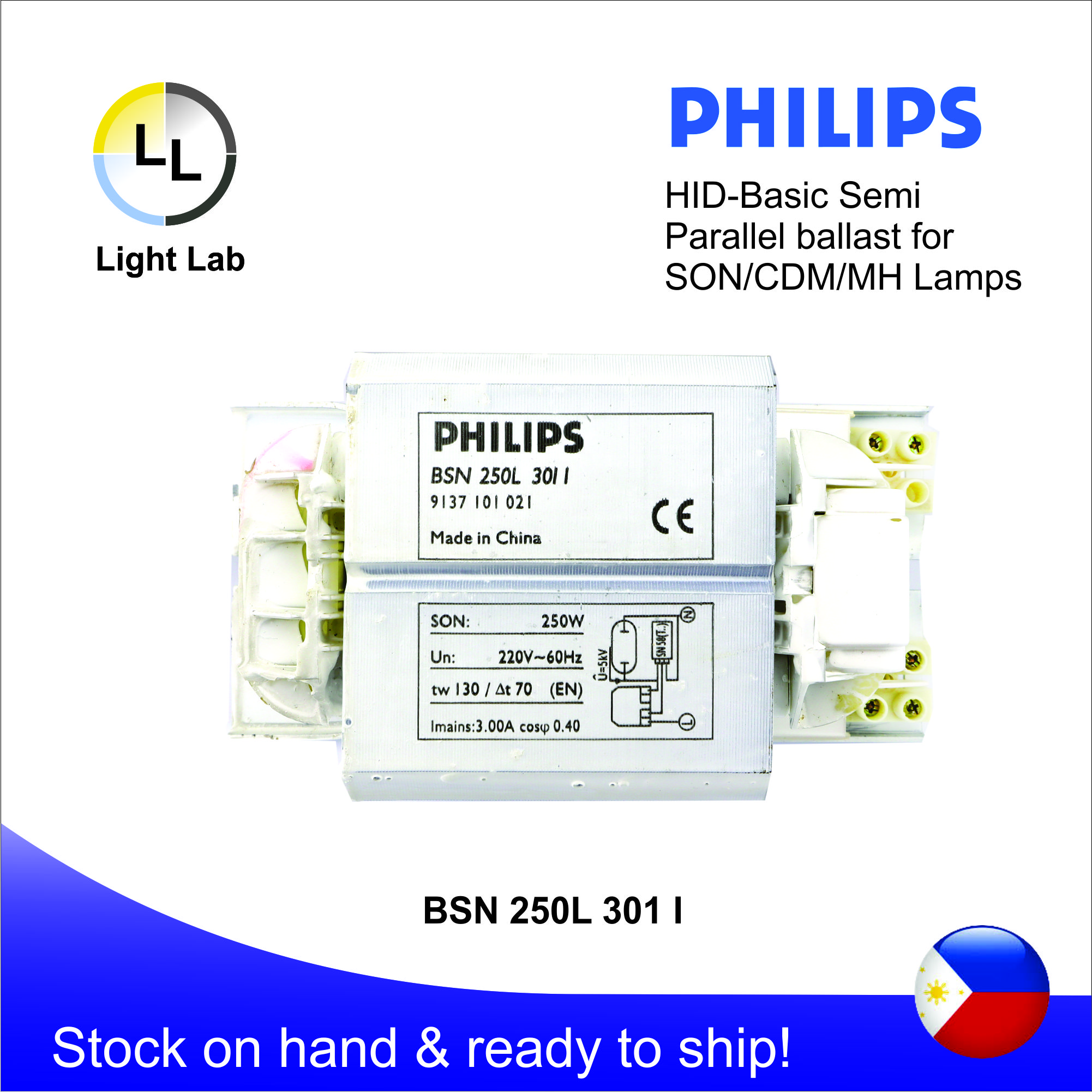 PHILIPS BSN 250L 301 I HID 250 watt Basic Semi Parallel ballast for SON