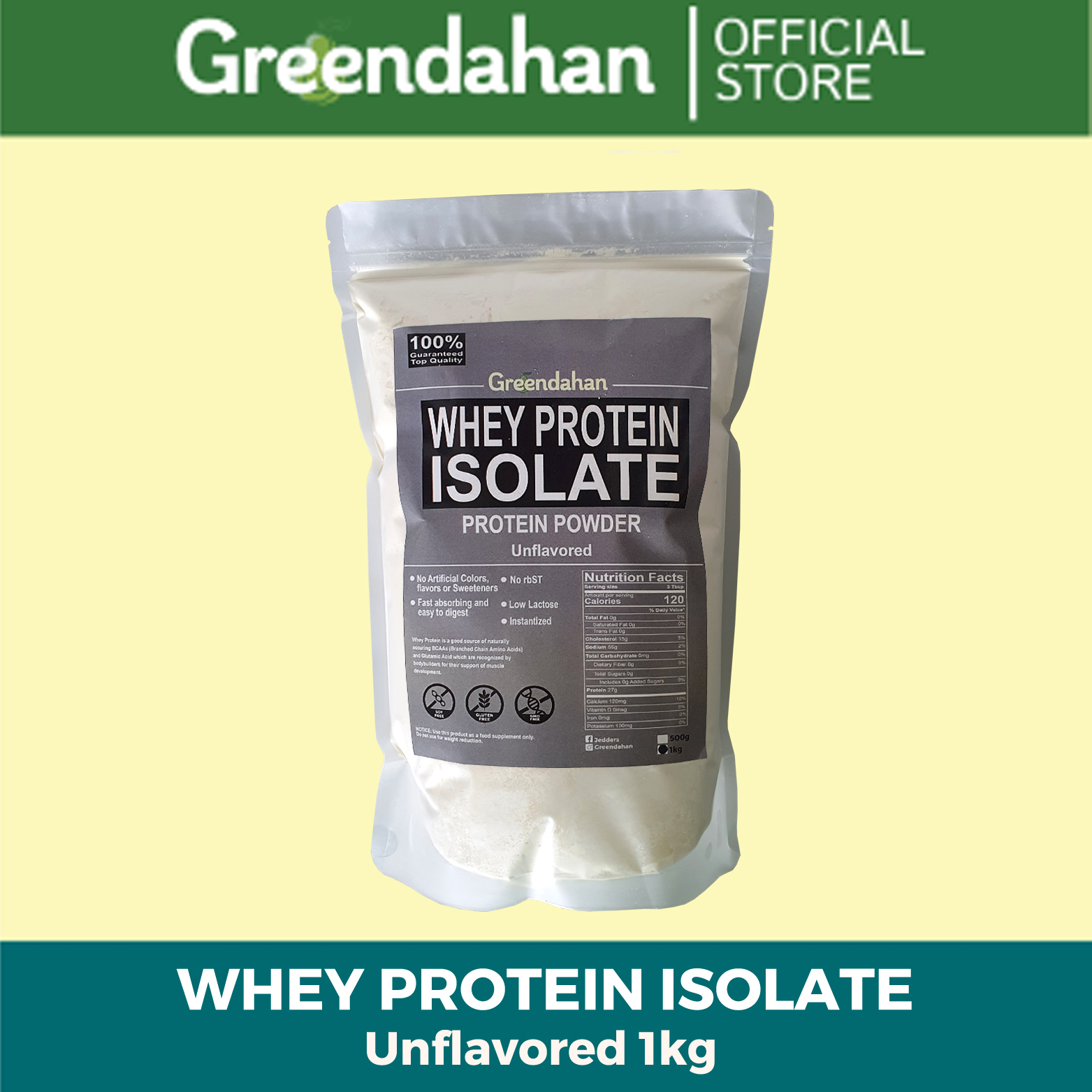 Greendahan Whey Protein Isolate 1Kg Unflavored / Unsweetened Protein