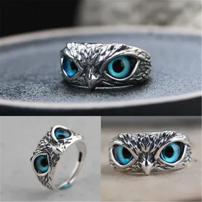 【 Surprise Discount+Ready Stock】Demon Gift 925 Silver Retro Animal Style Owl Eye Statement Ring Vintage Ring Open Adjustable