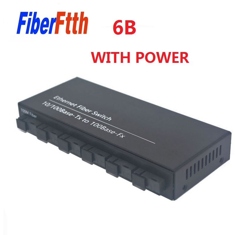 6f2e 10/100m ethernet switch 6 fiber port 25km 2 utp rj45 fast erhetnet fiber optical switch with 5v 2a/12v1a power supply