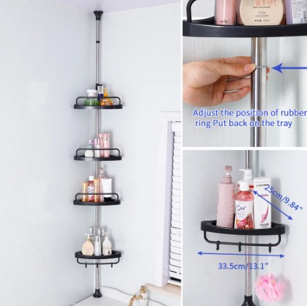 4 Tier Shower Caddy Organizer Baskets Plastic Baskets Shower Corner Stand  Floor To Ceiling Tension Pole Shower