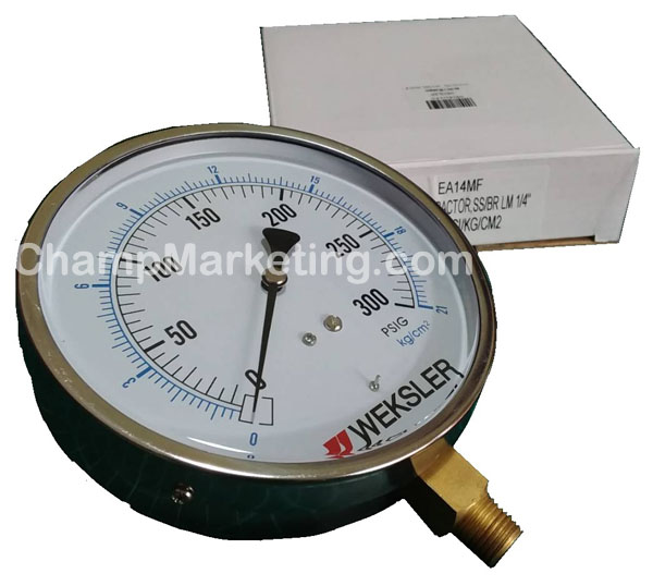 4" Dial Face Pressure Gauge (0100 psi), Oil Filled , All Stainless Steel 1/4" Bottom Connection