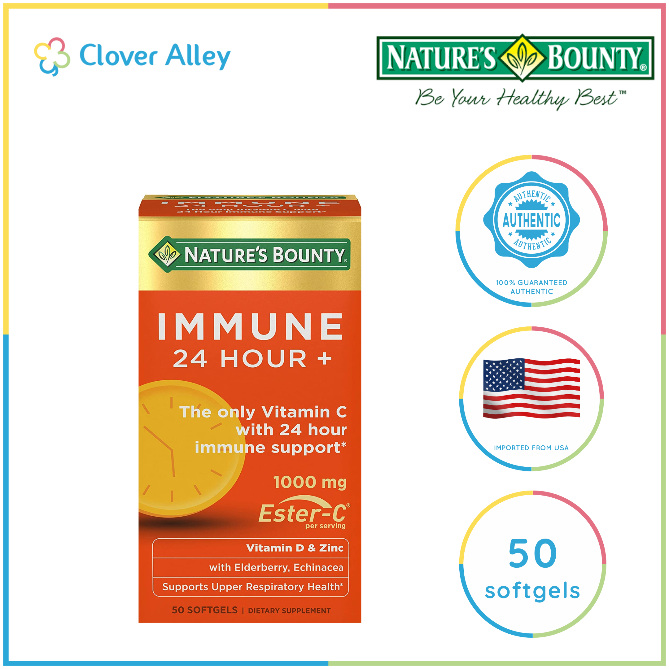 Nature’s Bounty Immune 24 Hour +, Vitamin C , Ester C, Rapid Release