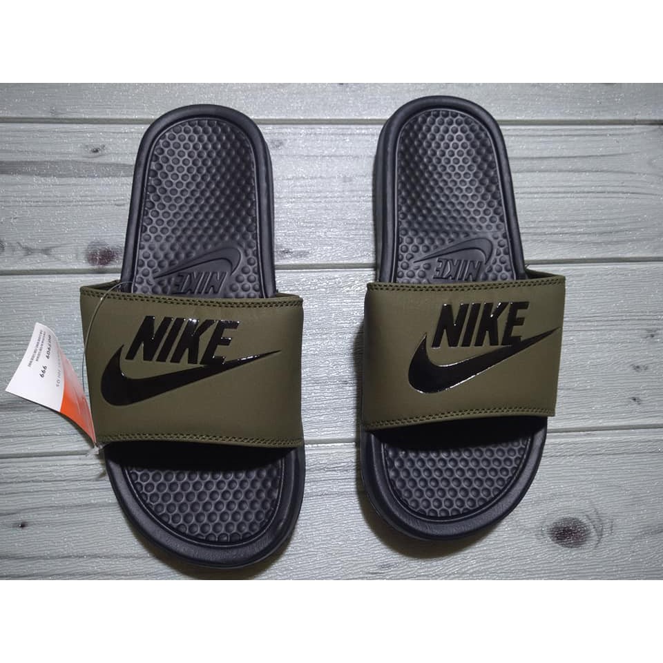 nike benassi slides olive green