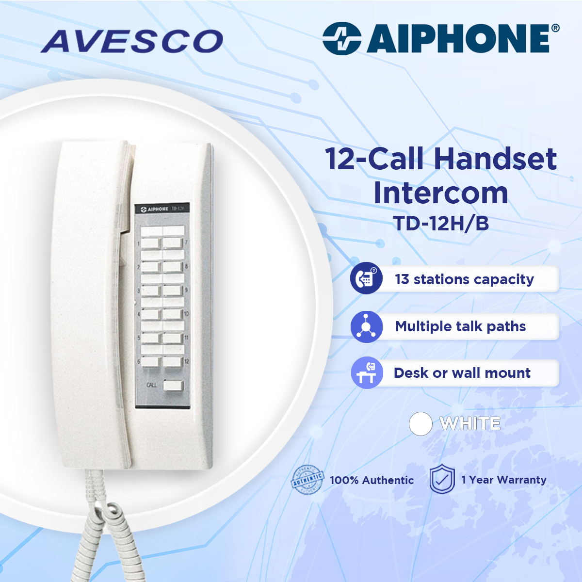 12-Call Handset Intercom TD-12H/B Aiphone Avesco Lazada PH
