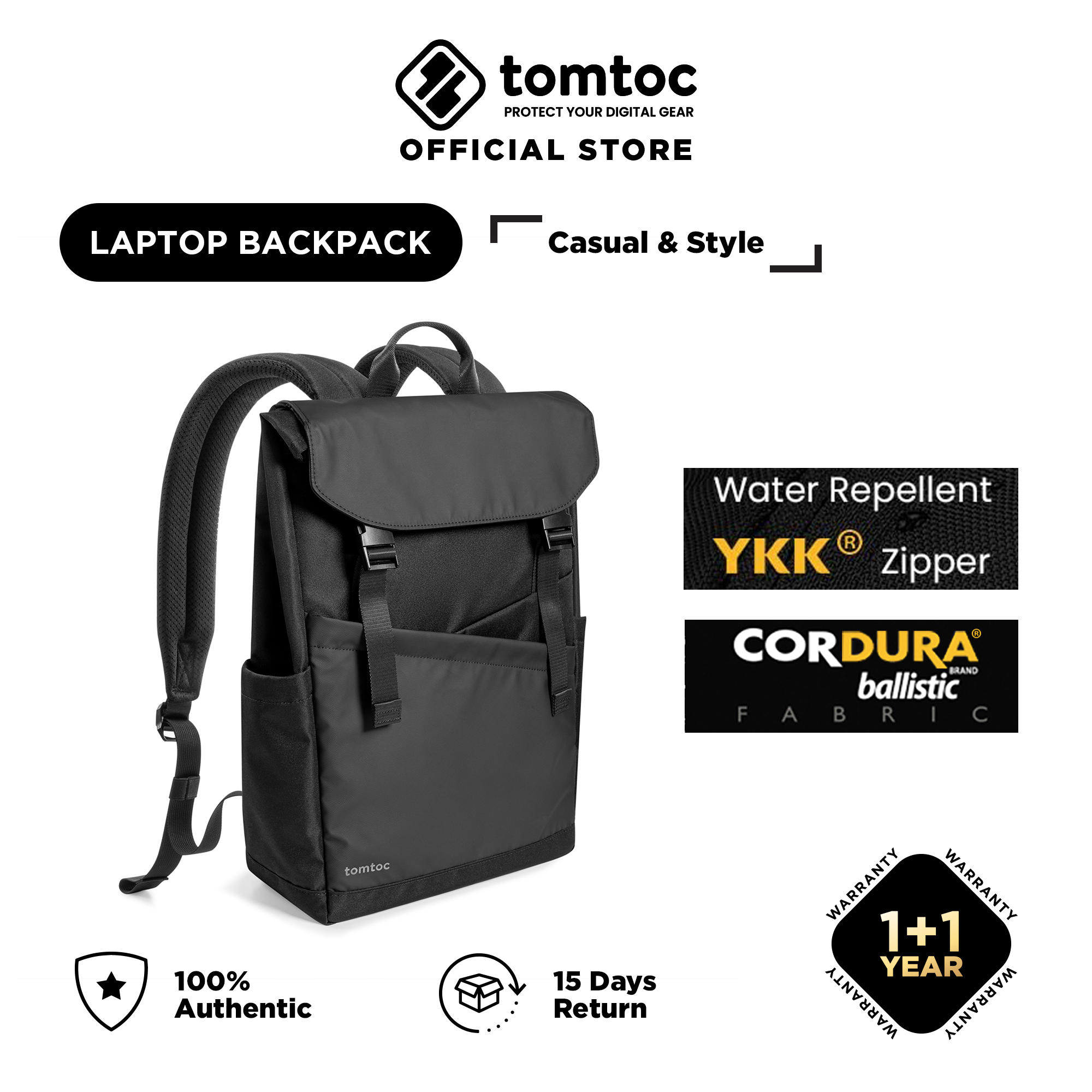 tomtoc 16 Inch Flap Lightweight & Water-Resistant Laptop Backpack - Te