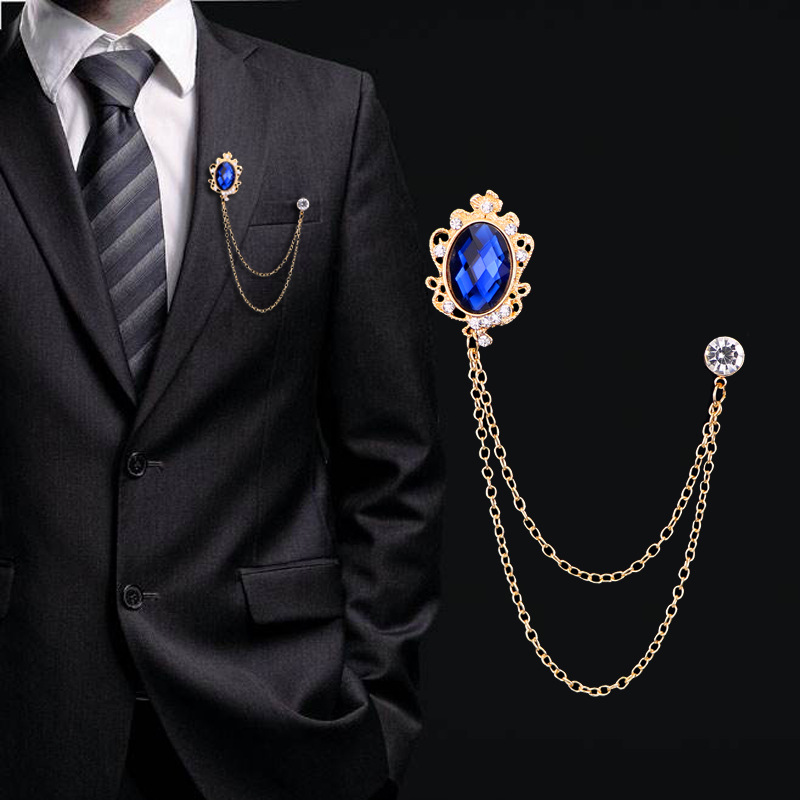 U2Y7 Men Collar Clip Rhinestone Brooch Chain Tassel Crystal Boutonniere  Bracelet Accessories Lapel Pin Formal Fashion Groom Lovely | Lazada Ph