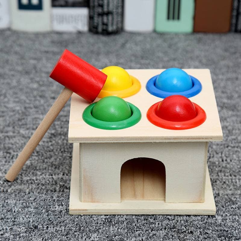 BYJ Wooden Hammer Toy Wooden Ball Game Hammer Case Box Pre Educational Toy  for Kids