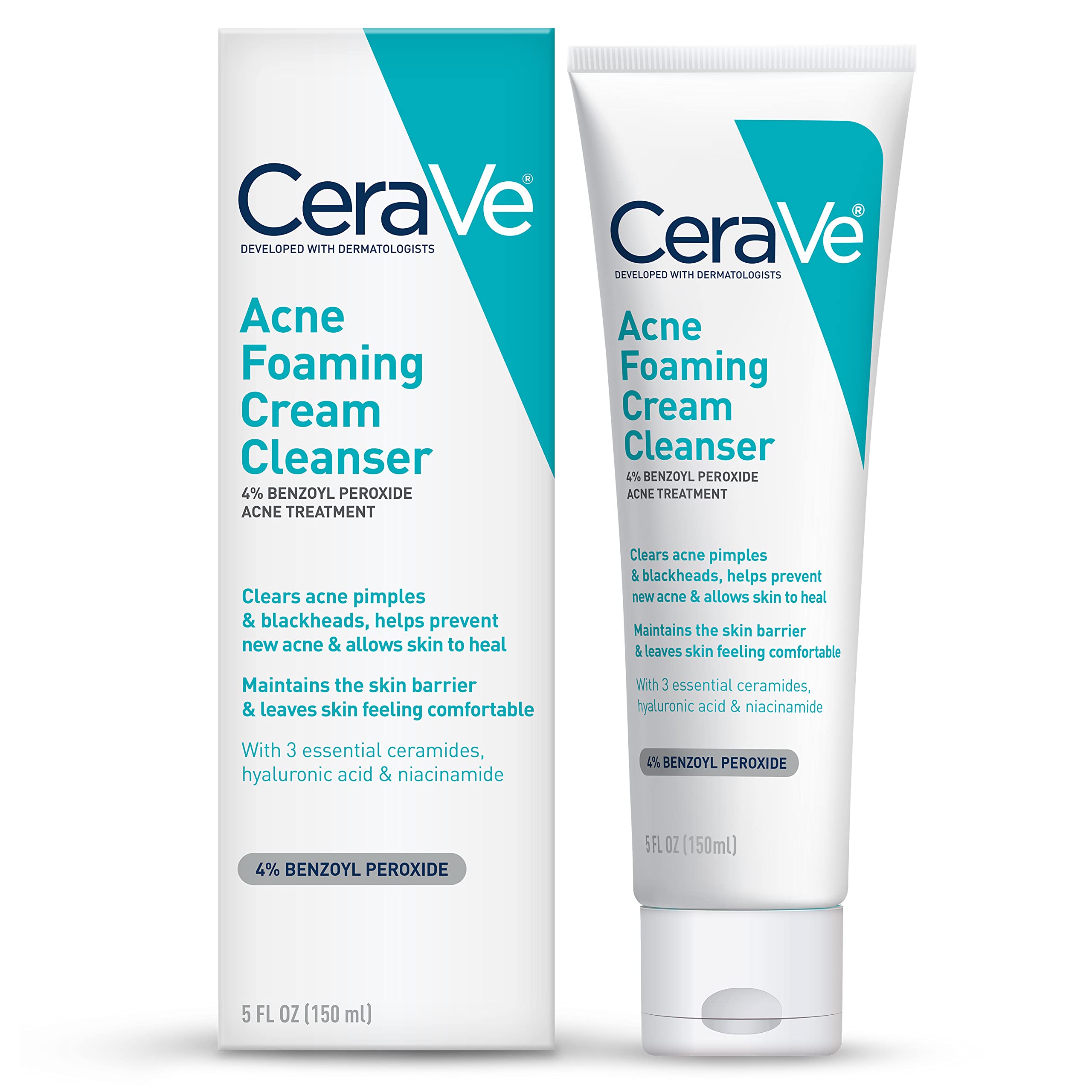 CeraVe Acne Foaming Cream Cleanser Acne Treatment Face Wash with 4% ...