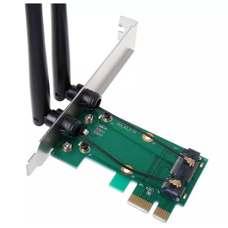 Wireless Card WiFi Mini PCI-E Express to PCI-E Adapter with 2 Antenna External for PC