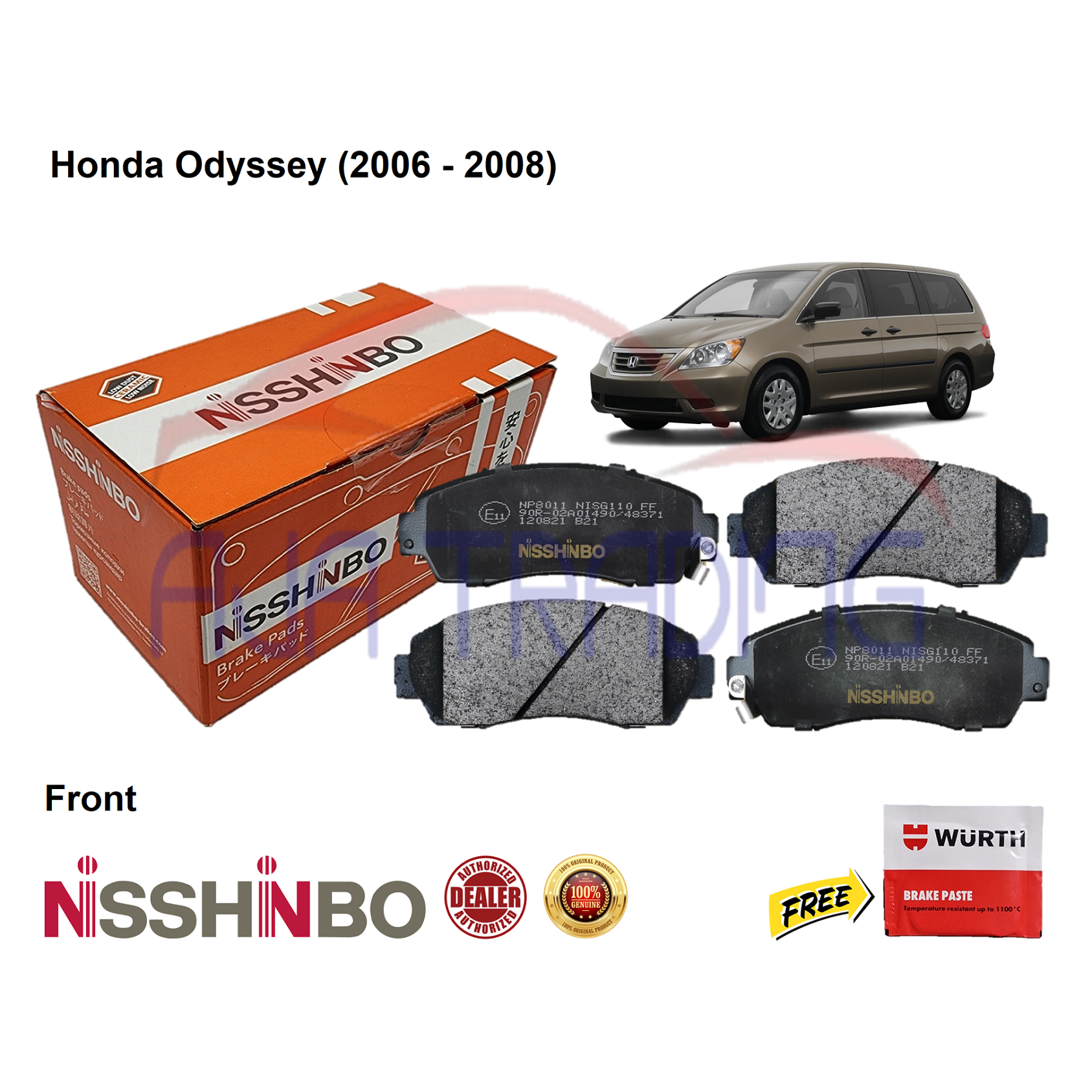 Genuine Nisshinbo Front Brake Pads with SHIMS and CLIPS for Honda