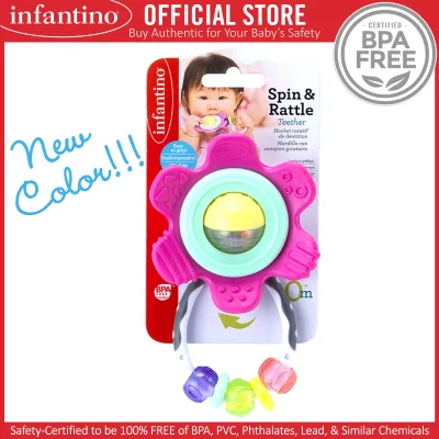INFANTINO Spin & Rattle Teether™ - Bright Pink (BPA-Free)
