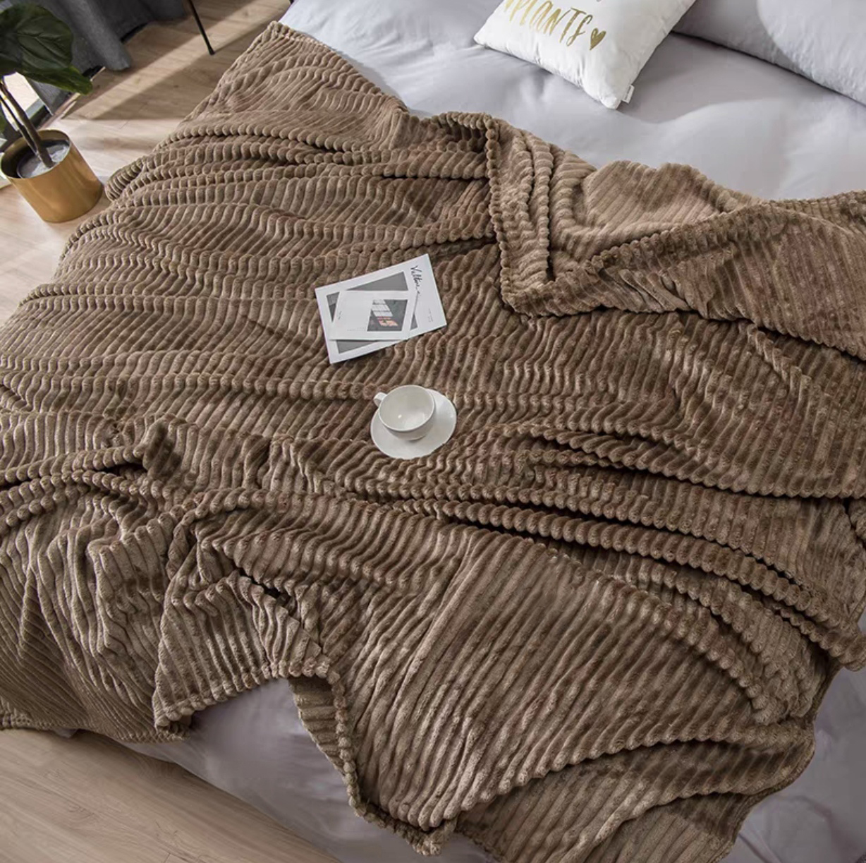 Legit Size Queen Size Thicker Plain With Stripes Velvet Blanket Super