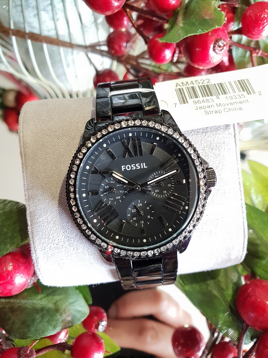 Black Dial Black-plated Ladies Watch 