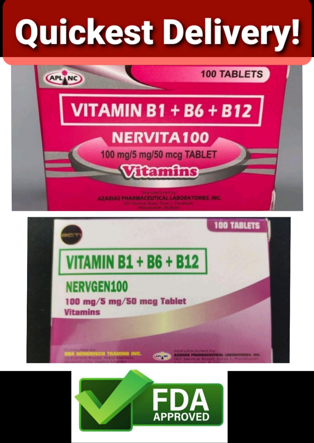 Nervita 100 Or Nervgen 100 Vitamin B Complex B1 B6 B12 100 Tablets Fda Approved Lazada Ph