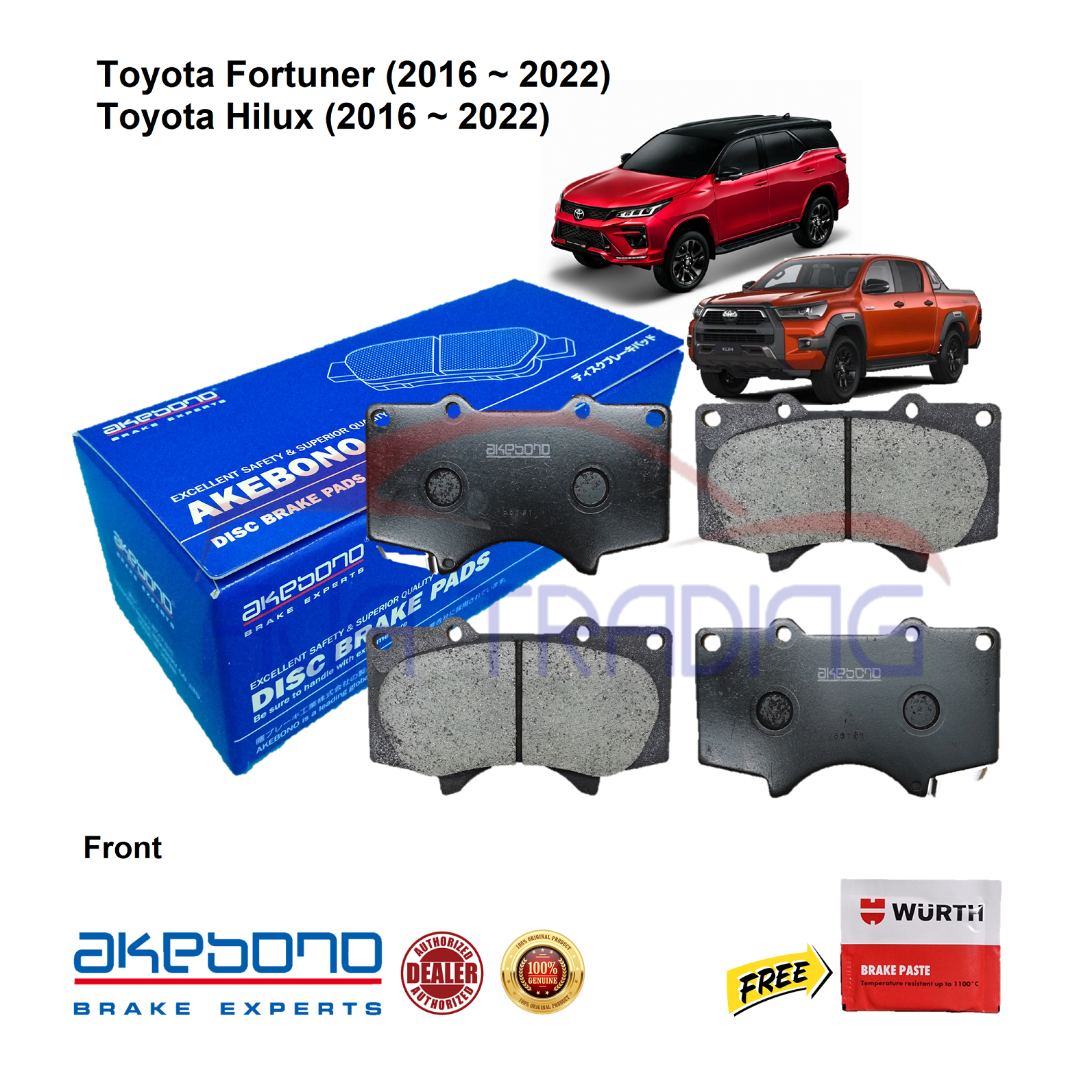 Genuine Akebono Front Brake Pads for Toyota Hilux (2016 2022), Toyota