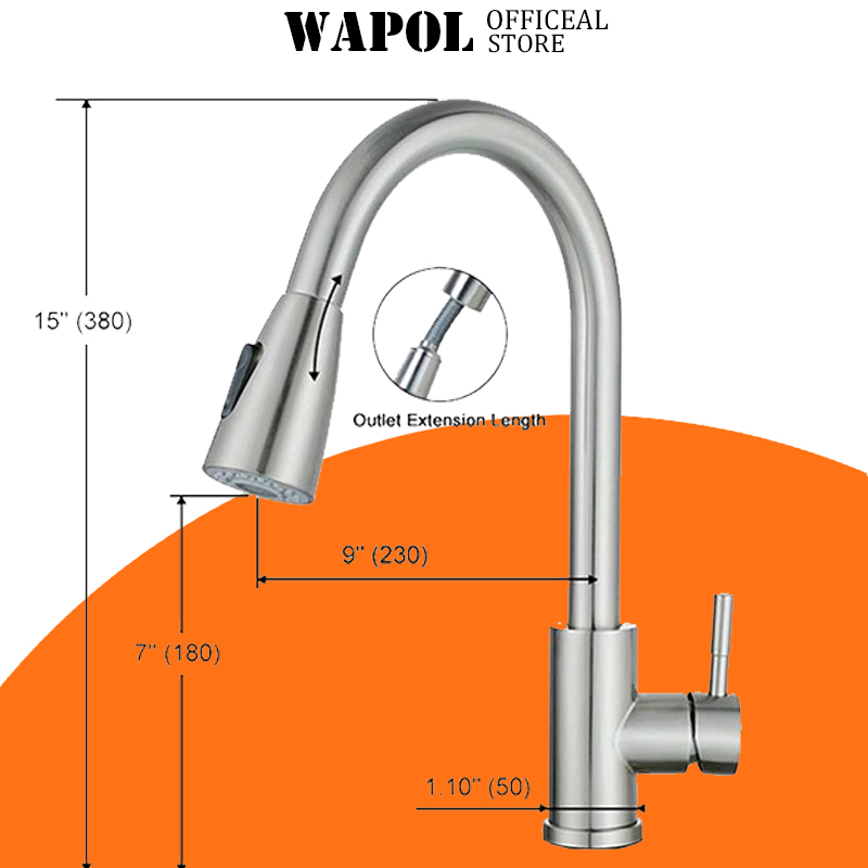Wapol Pull Down Faucet Kitchen Pull Out Faucet Hot and Cold Mixer