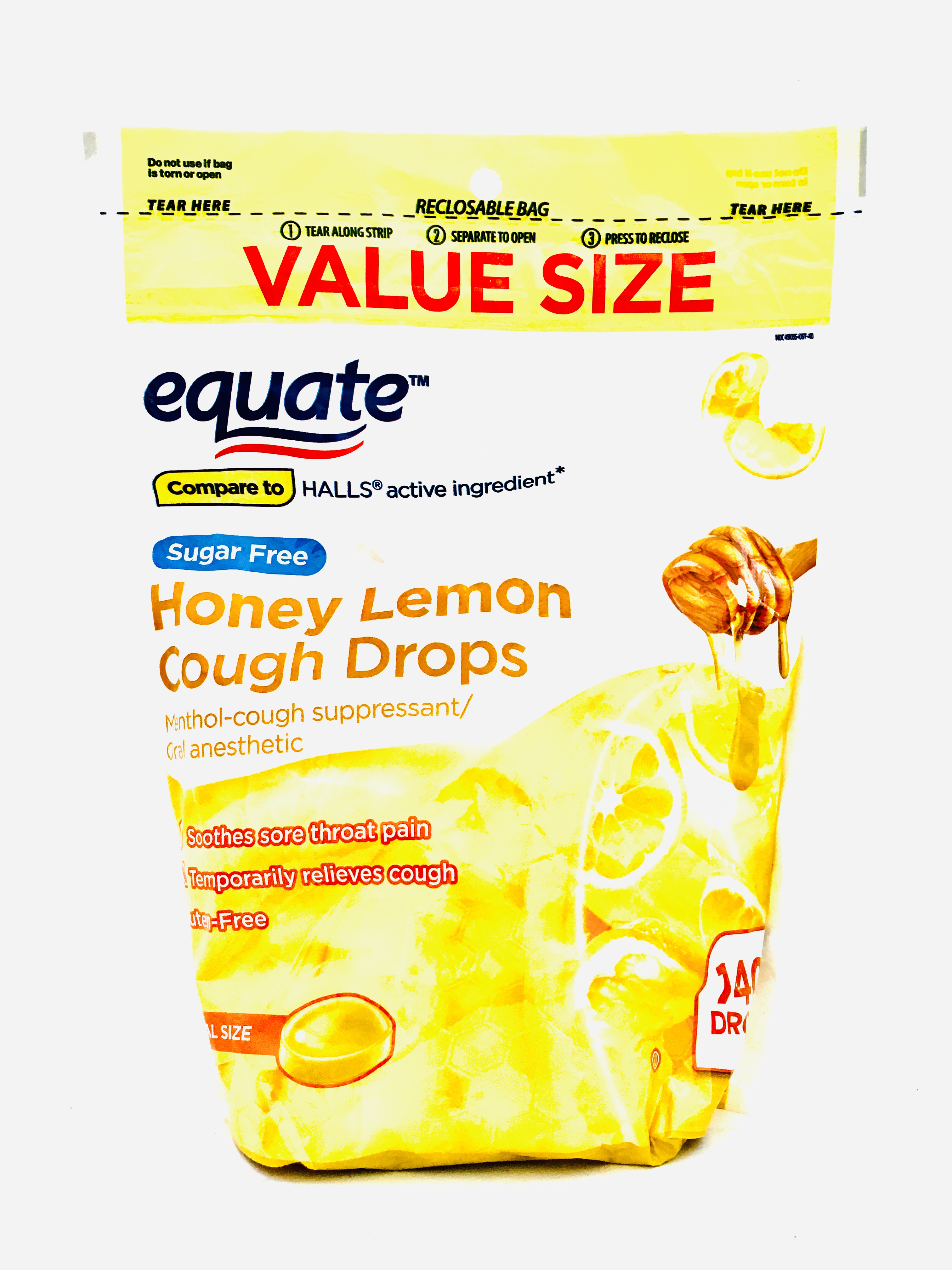 Equate Honey Lemon Cough Drops Sugar Free 140 Drops Expiry date Dec