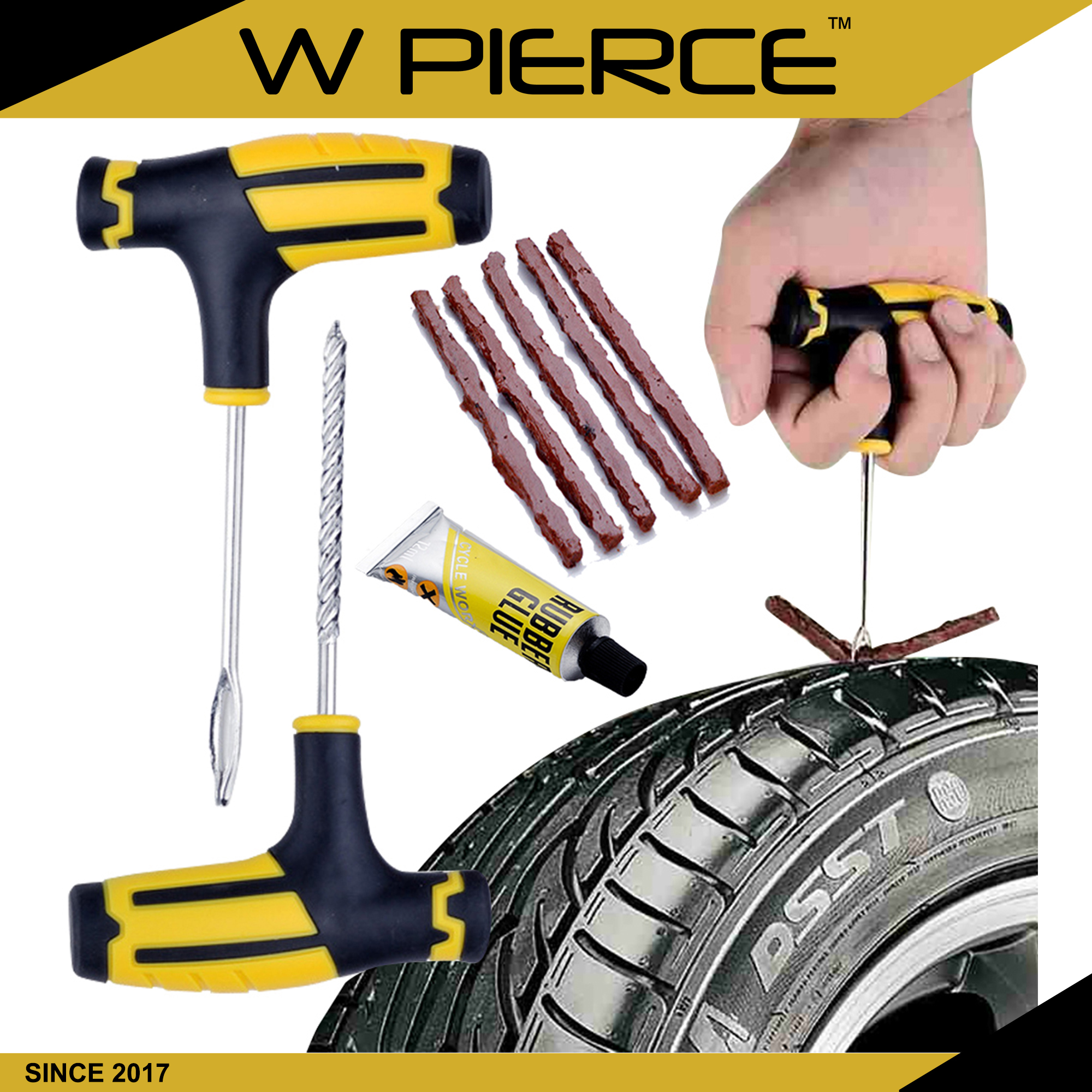 CZK-8008 Car Tire Repair Tools Kit with Rubber Strips Tubeless Tyre  Puncture Studding Plug Set for Tire
