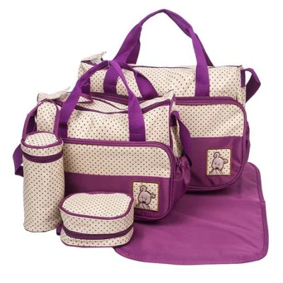 5 pcs Set Mommy and Baby Diaper Bag Mommy changing diaper (Violet)