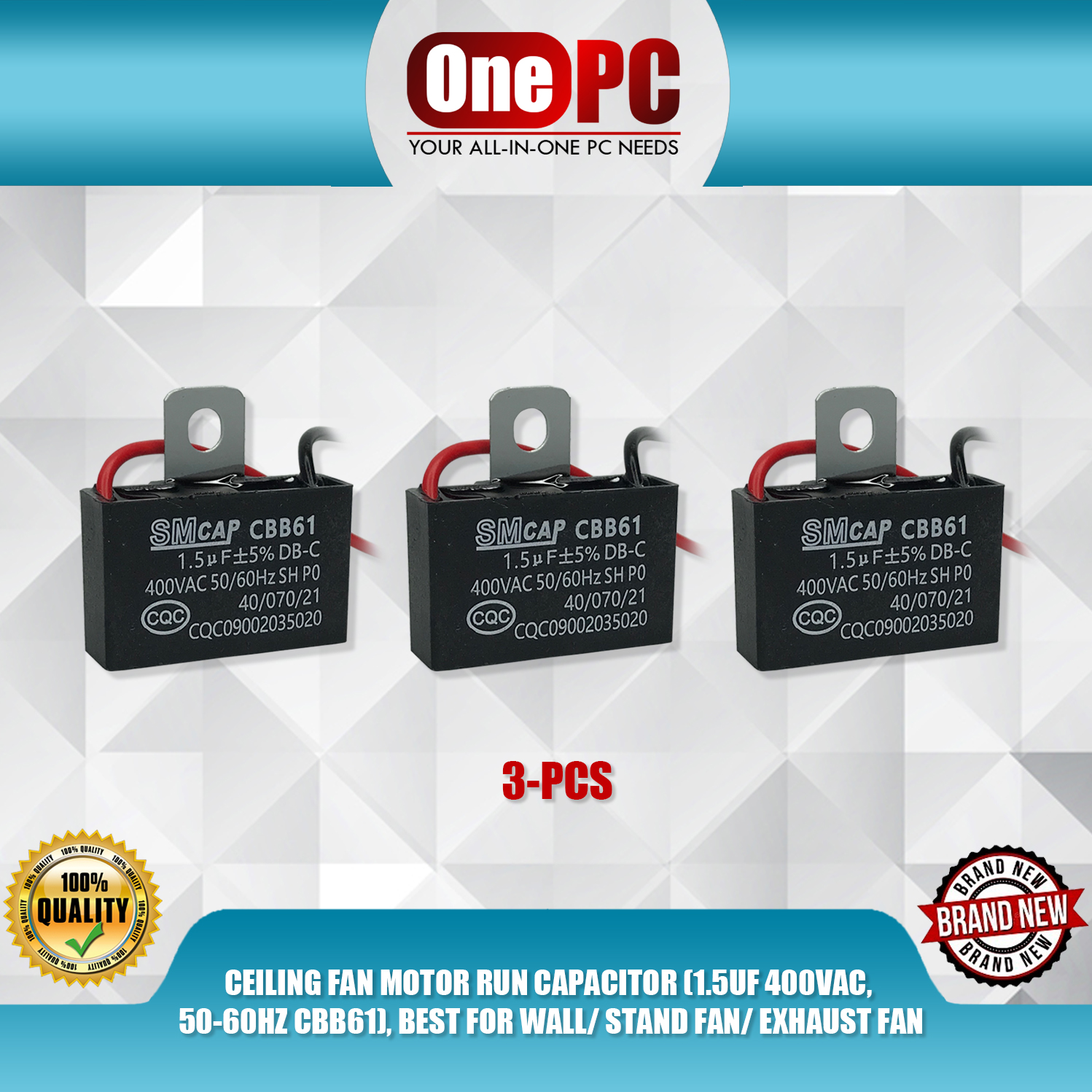 CEILING FAN MOTOR RUN CAPACITOR (1.5UF 400VAC, 5060HZ CBB61), BEST FOR