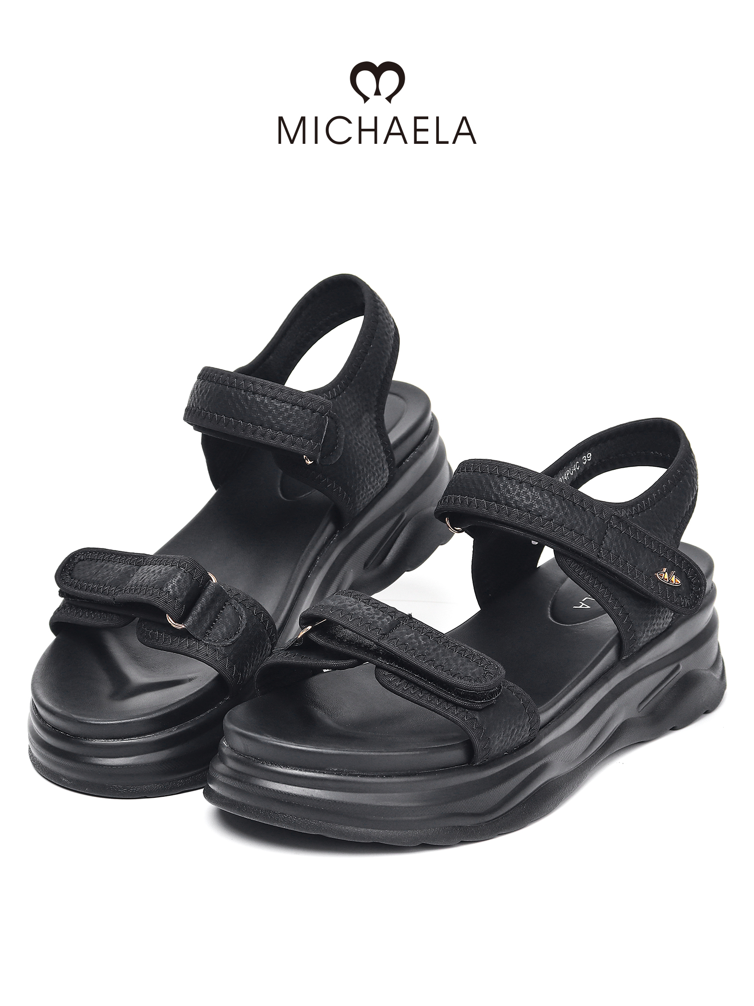 Michaela Strappy Platforms Black Strappy Ankle Block Heel Sandals