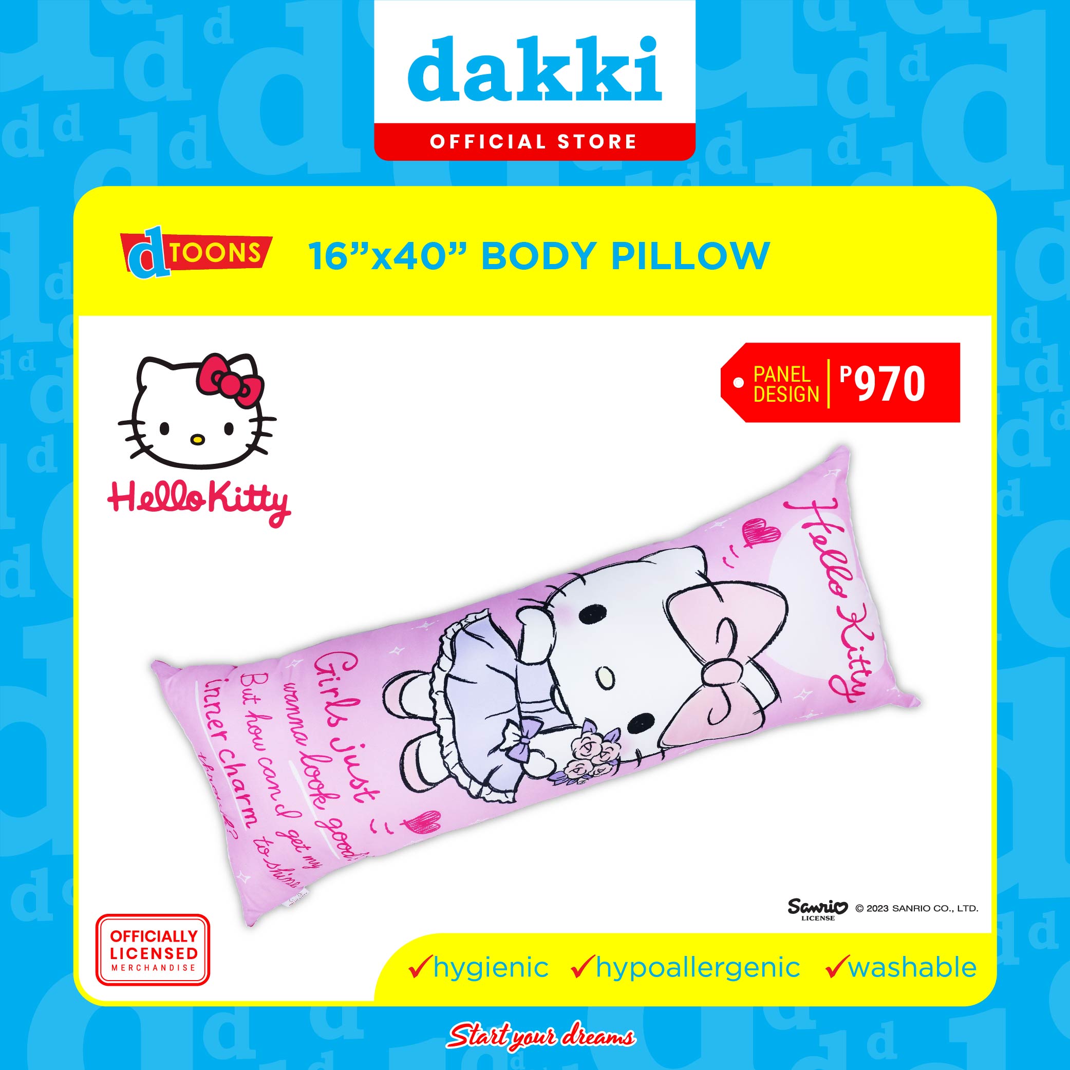 Dakki hello shop kitty pillow