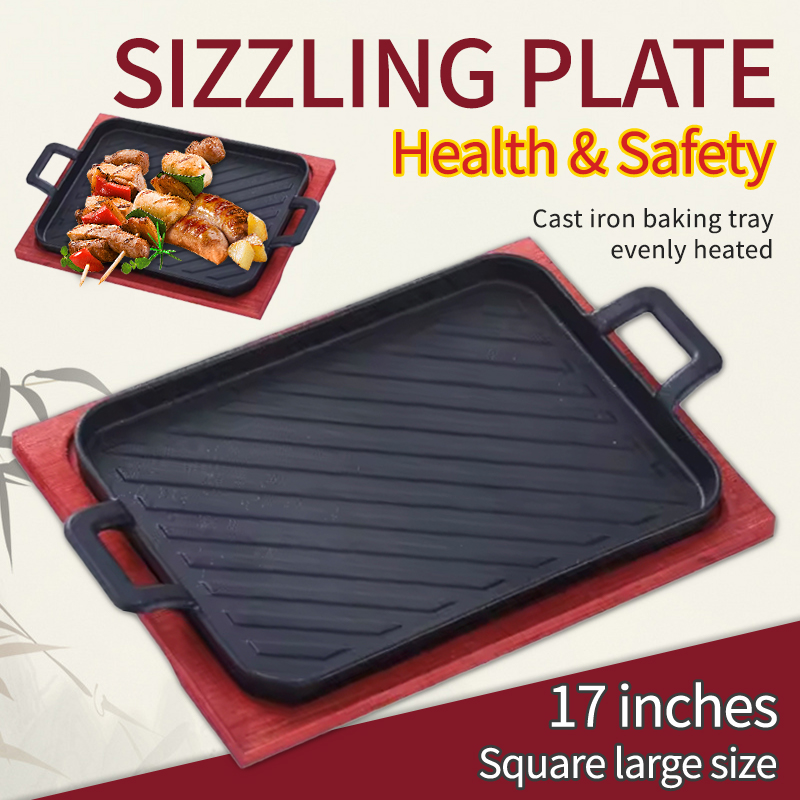 DOITOOL Cast Iron Steak Platter Pre- Seasoned Cast Iron Fajita Pan Sizzling  Fajita Pan Skillet Japanese Steak Plate with Wood Underliner Base for  Restaurant Home Kitchen Cooking - Yahoo Shopping