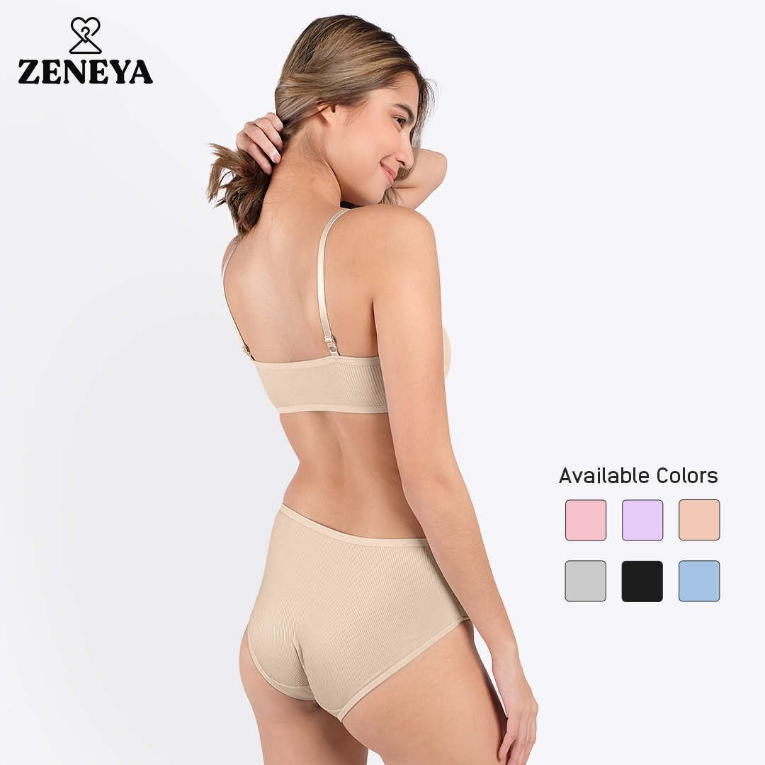 Set of 2) Zeneya Ribbed Mesh Bra and Panty Set Terno For Women Bralette  Cotton Panties Undies