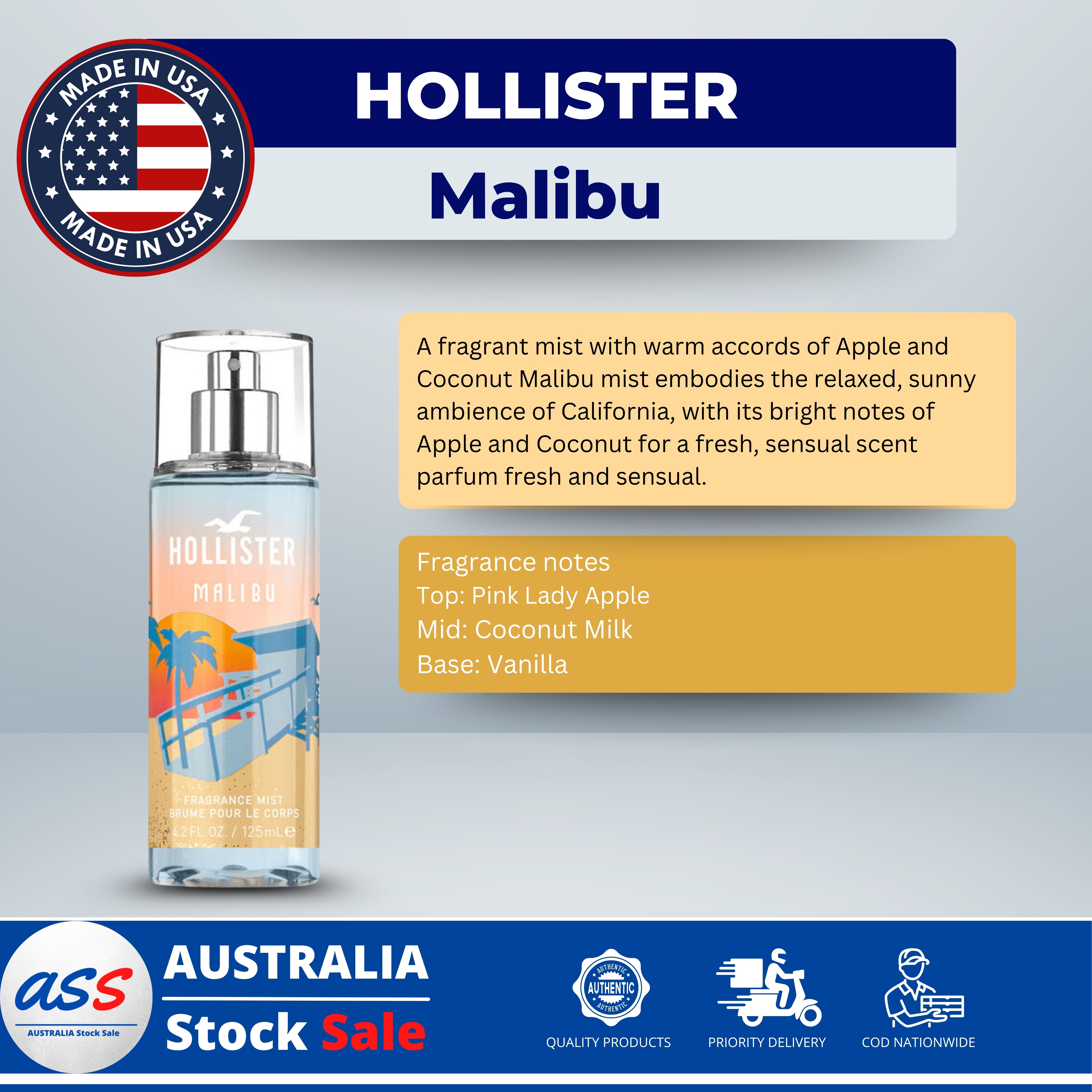 Hollister Body Mist for Women (125mL) Fresh Fragrance Body Mist