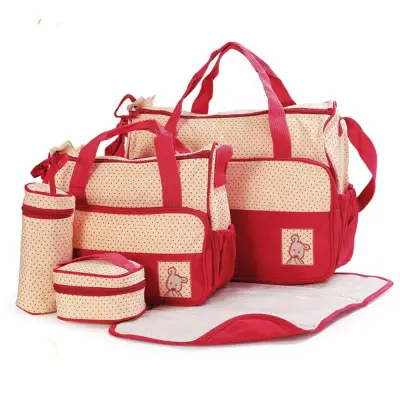 Keimav 5-piece Baby Changing Diaper Nappy Bag Handbag Multifunctional Bags Set (Red)