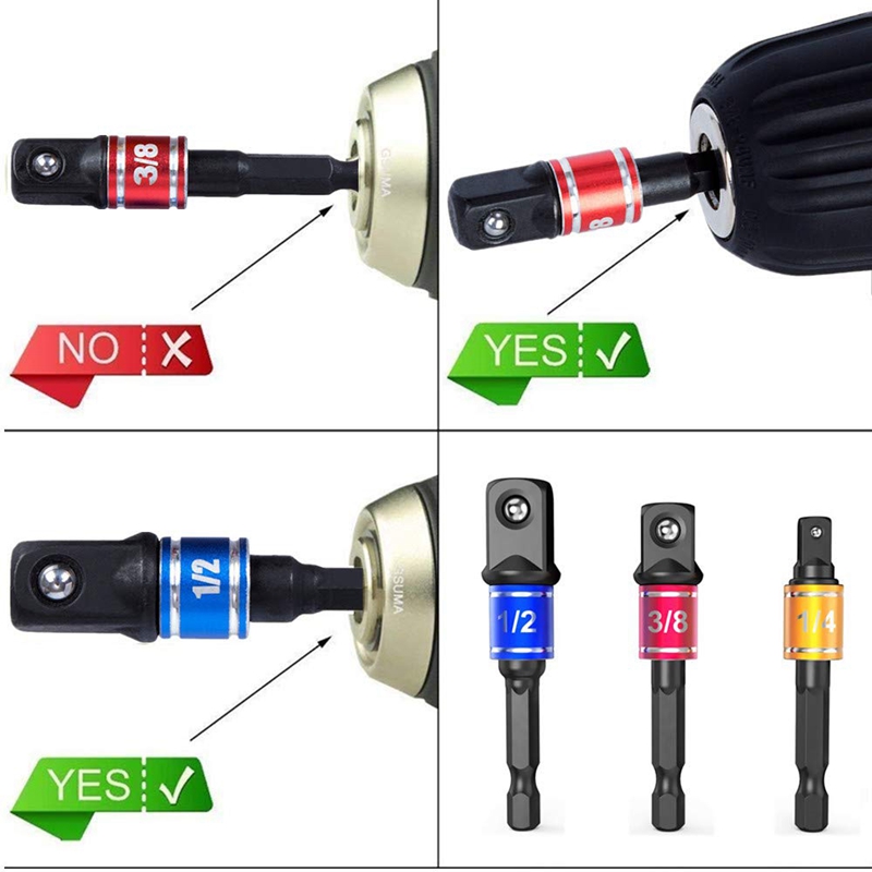 Impact Grade Power Hand Tools Driver Sockets Adapter Extension Set, 3Pcs Hex Shank Drill Nut Driver Bit Set + 105 Degree Right Angle Driver Extension Screwdriver Drill Attachment