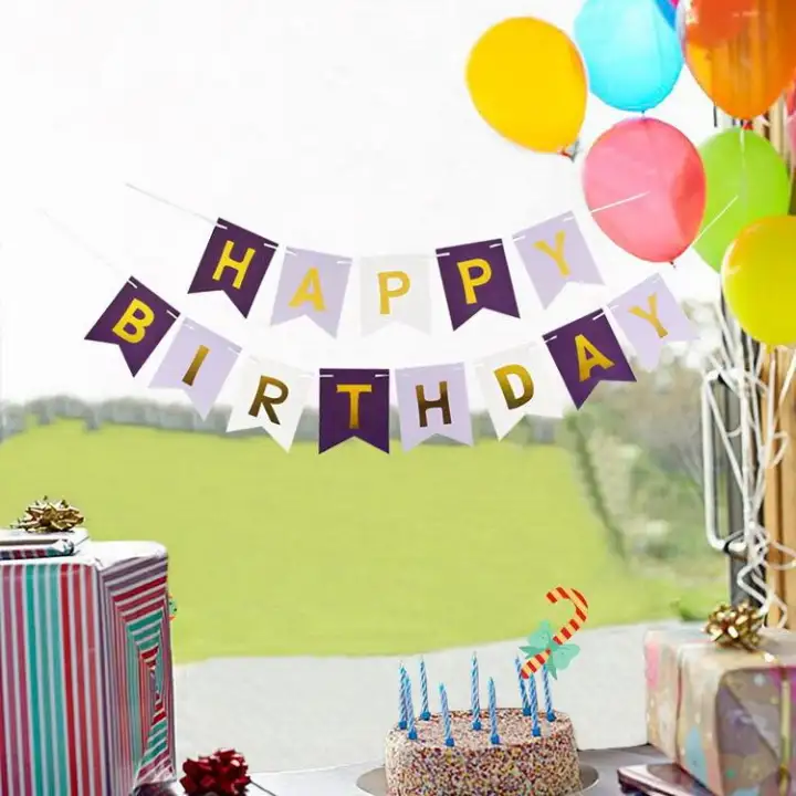 Blue Pink Purple Black Happy Birthday Letter Banner With 5