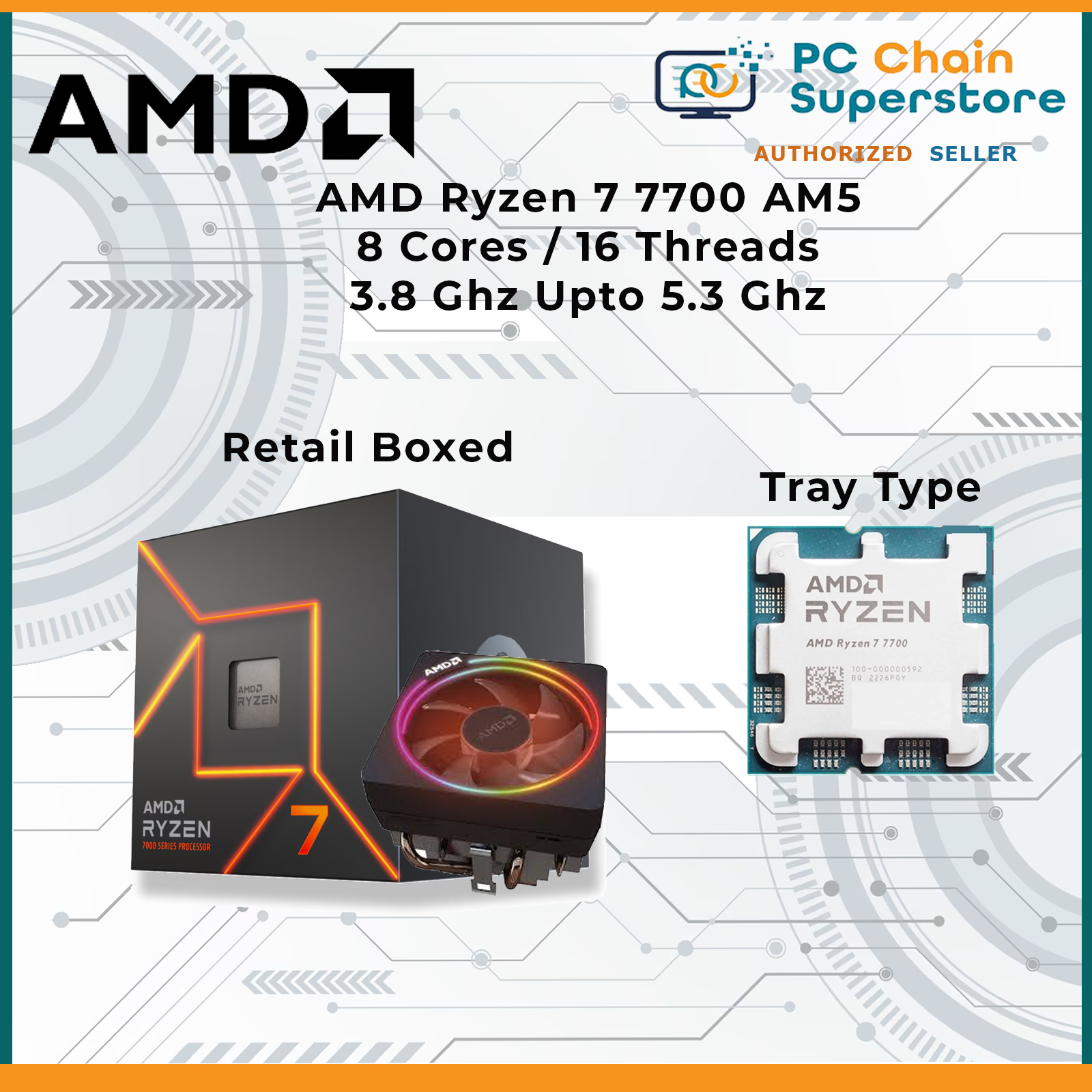 AMD Ryzen 7 7700 8 Cores upto 5.3 Ghz AM5 Processor w/ Radeon